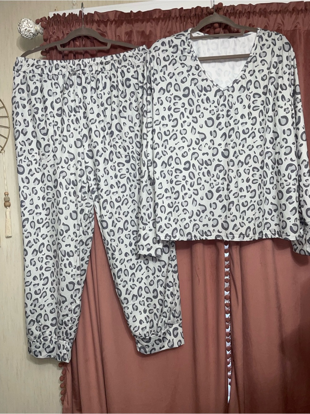 White & Gray Leopard Print Pajama Set - Picture 2 of 4